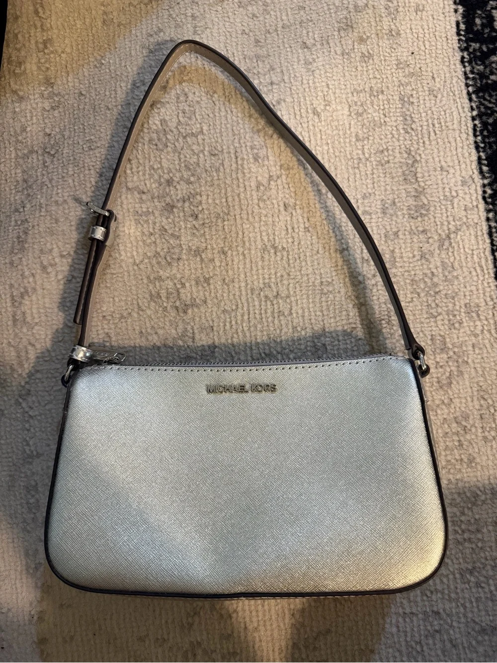 Michael Kors Metallic Silver Saffiano Shoulder Bag